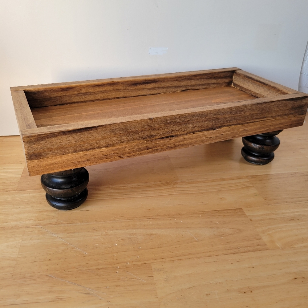 Elegant Wooden Table Riser Tray with Black Antique Legs 16 Inches
